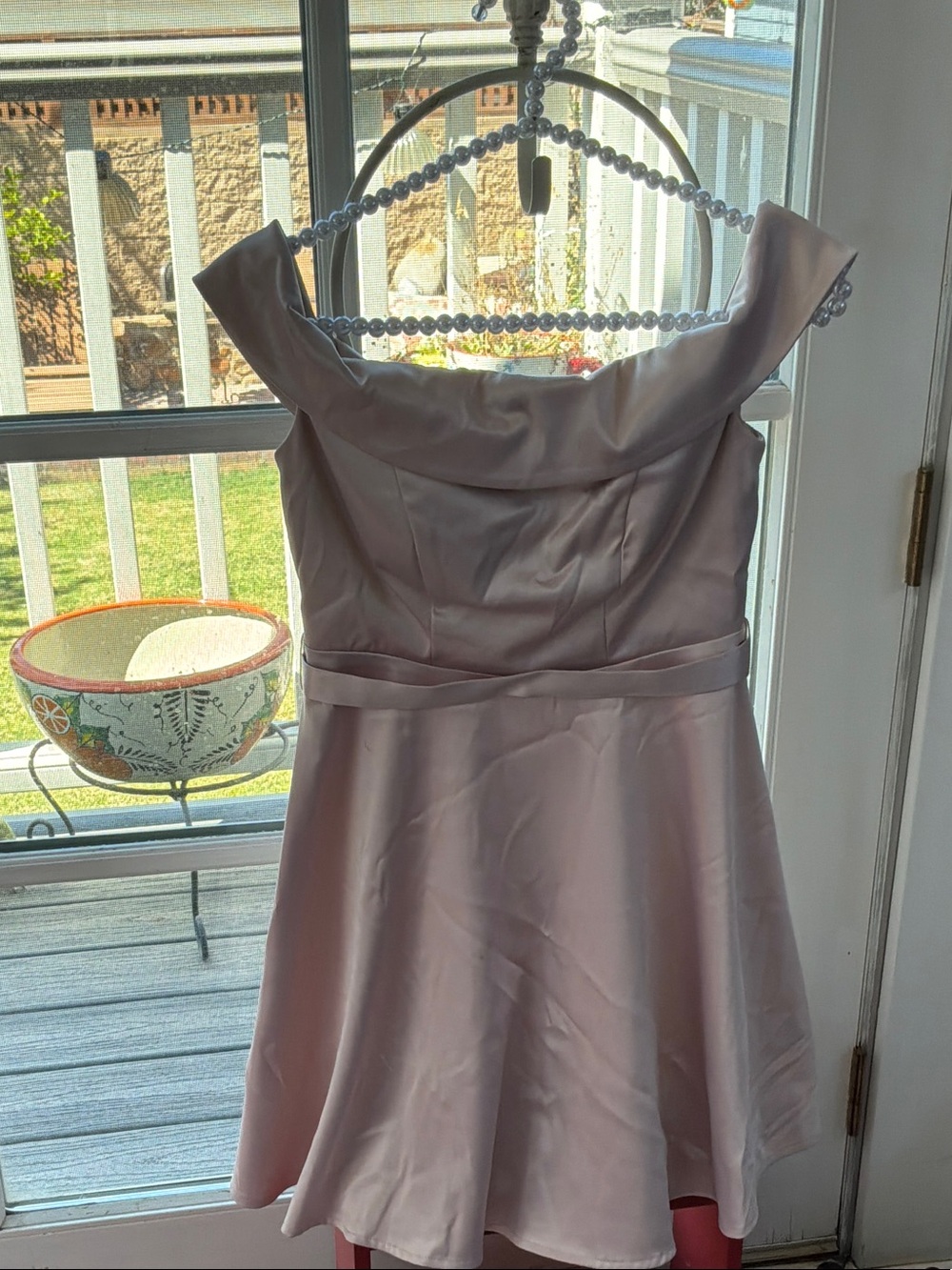 Sequin Hearts Strapless Light Pink Satin Fit-and-Flare Dress